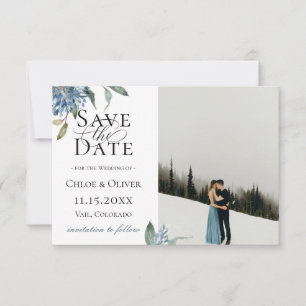 Dusty Blue Botanical Foto Save the Date Ankündigung