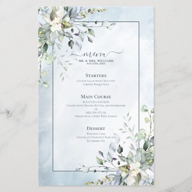 Dusty Blue Botanical Greenerity Watercolor Wedding (Vorderseite)