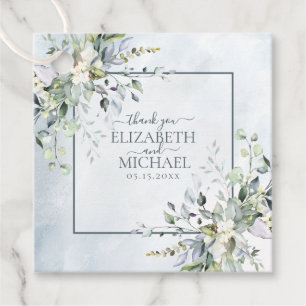 Dusty Blue Botanical Greenerity Watercolor Wedding Geschenkanhänger