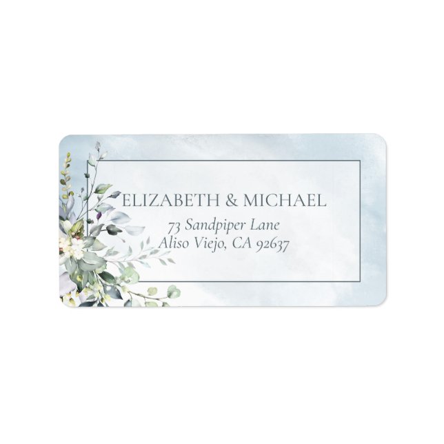 Dusty Blue Botanical Greenery Wasserfarbenadresse Adressaufkleber (Vorne)