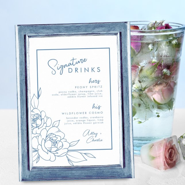 Dusty Blue Botanical Signature Drink Wedding Sign Poster (Von Creator hochgeladen)