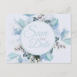 Dusty Blue Botanical Watercolor Save the Date Postkarte