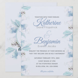 Dusty Blue Botanical Watercolor Wedding Einladung