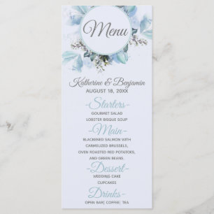 Dusty Blue Botanical Watercolor Wedding Menu Menükarte