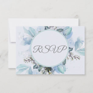 Dusty Blue Botanical Watercolor Wedding RSVP Karte