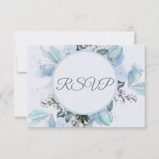 Dusty Blue Botanical Watercolor Wedding RSVP Karte