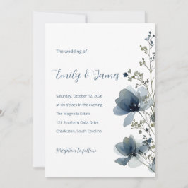 Dusty Blue Botanical Wedding Einladung