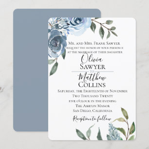 Dusty Blue Botanical Wedding Einladung