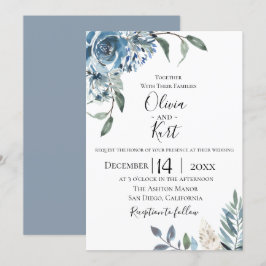 Dusty Blue Botanical Wedding Einladung