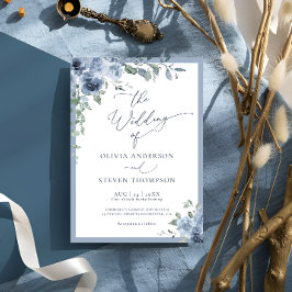 Dusty Blue Botanical Wedding Einladung
