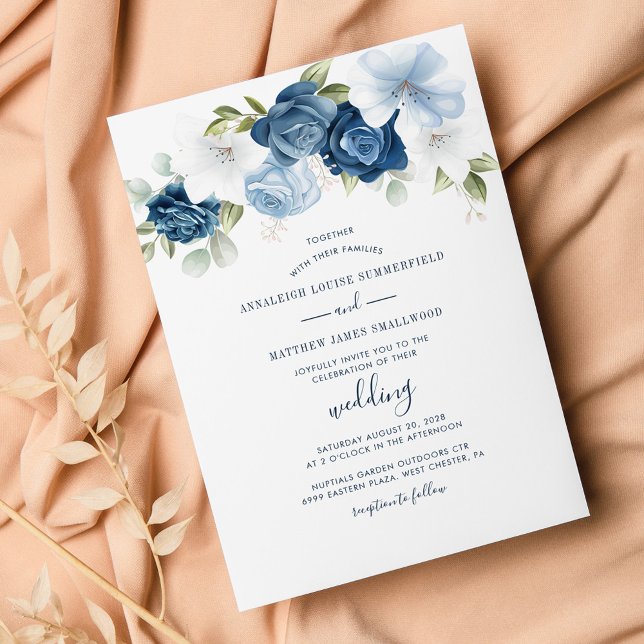 Dusty Blue Botanical Wedding Einladung (Von Creator hochgeladen)