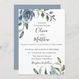 Dusty Blue Botanical Wedding Einladung