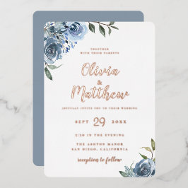 Dusty Blue Botanical Wedding Foil Einladung