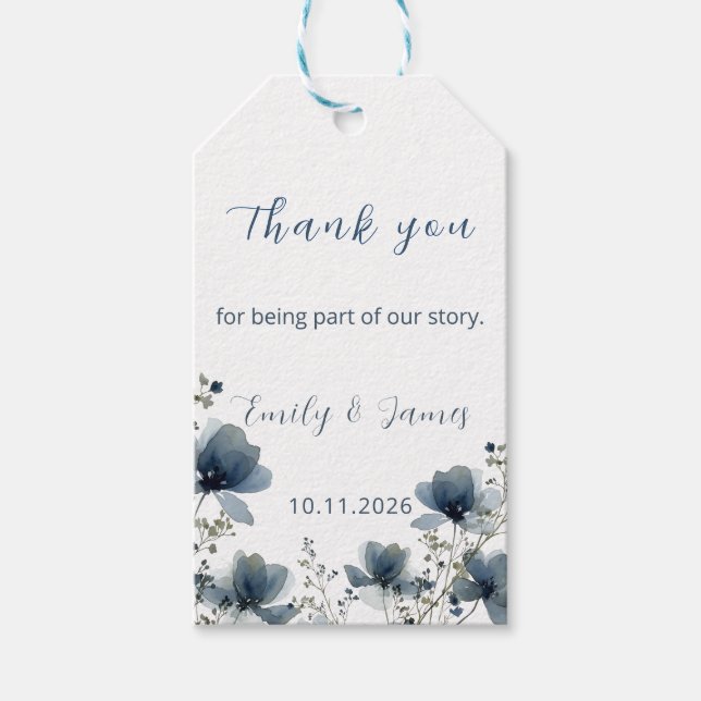 Dusty Blue Botanical Wedding Geschenkanhänger (Vorderseite)