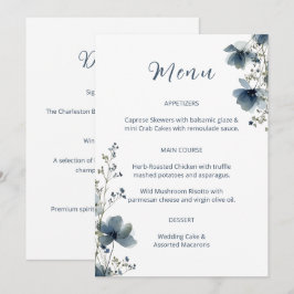 Dusty Blue Botanical Wedding Menükarte
