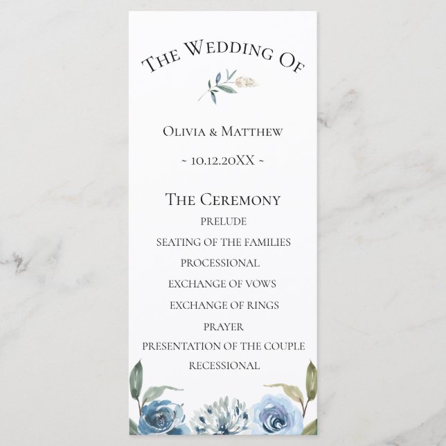 Dusty Blue Botanical Wedding Program Programm (Vorderseite)