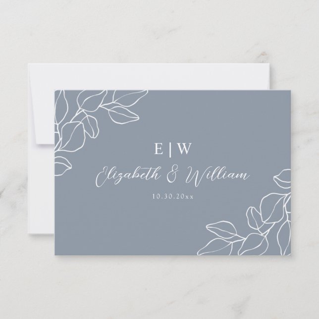 Dusty Blue Botanical Wedding RSVP CARD (Vorderseite)