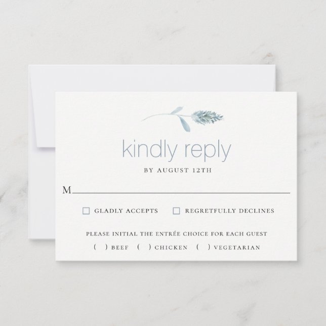 Dusty Blue Botanical Wedding RSVP Card Karte (Vorderseite)