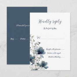Dusty Blue Botanical Wedding RSVP Karte