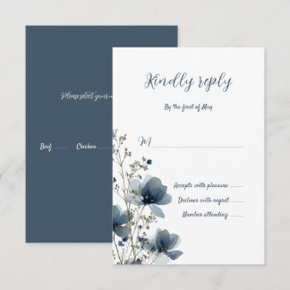 Dusty Blue Botanical Wedding RSVP Karte