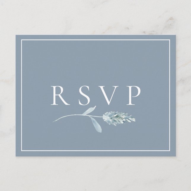 Dusty Blue Botanical Wedding RSVP Song Request Einladungspostkarte (Vorderseite)