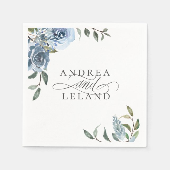 Dusty Blue Botanical Wedding Serviette (Vorderseite)