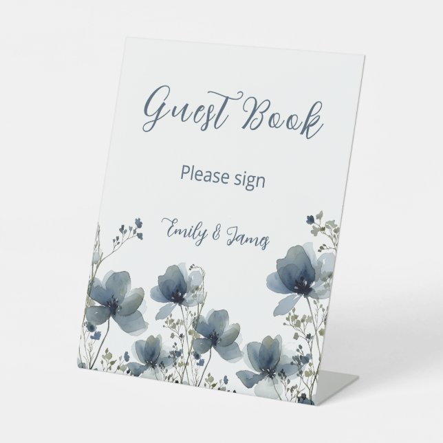 Dusty Blue Botanical Wedding Sockelschild (Vorderseite)