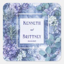 Dusty Blue Botanical Wedding with Greenery Quadratischer Aufkleber
