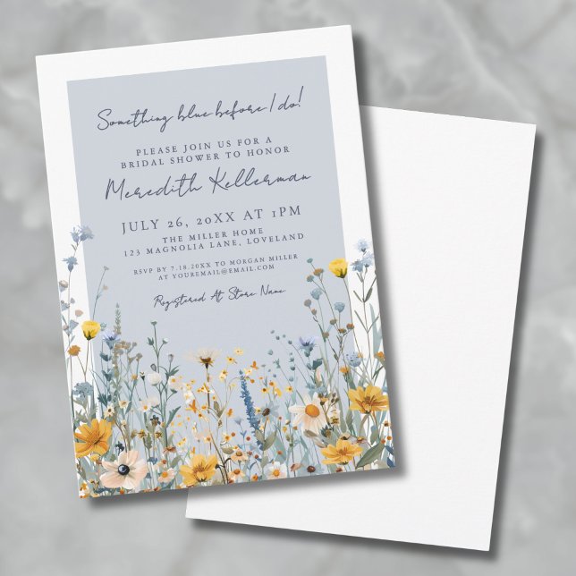 Dusty Blue Botanical Wildblume Brautparty Einladung (Dusty Blue Botanical Wildflower Bridal Shower Invitation)