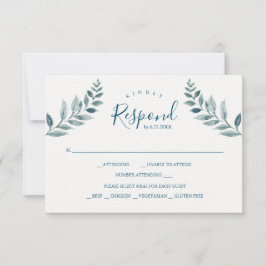 Dusty Blue Botanicals Wedding RSVP Karte