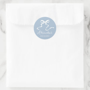 Dusty Blue Bow Baby Dusche Runde Runder Aufkleber