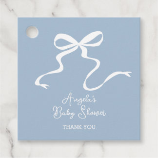 Dusty Blue Bow Baby Shower Tag Geschenkanhänger