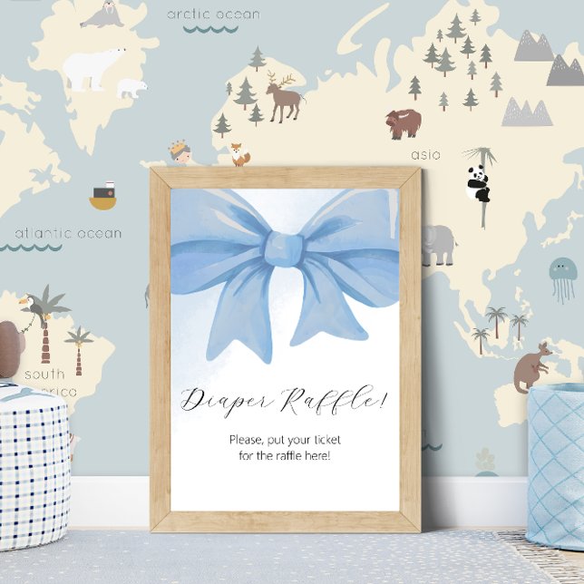 Dusty Blue Bow Babydusche Windelwanne Sockelschild (Dusty Blue Bow Baby Shower Diaper Raffle Pedestal Sign)