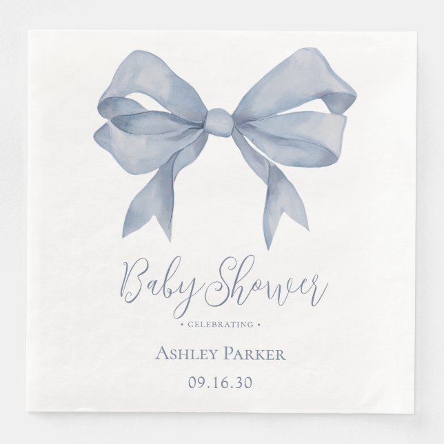 Dusty Blue Bow Boy Baby Shower Serviette (Vorderseite)