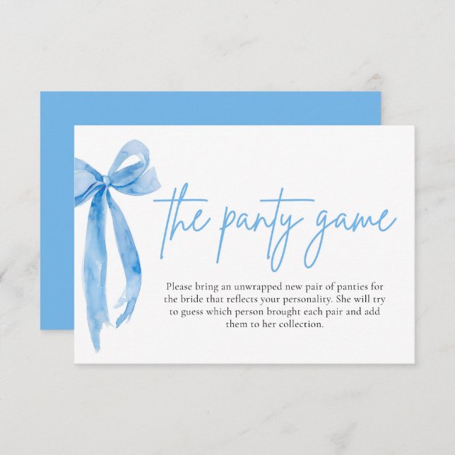 Dusty Blue Bow Brautparty The Panty Game Cards Einladung (Vorne/Hinten)