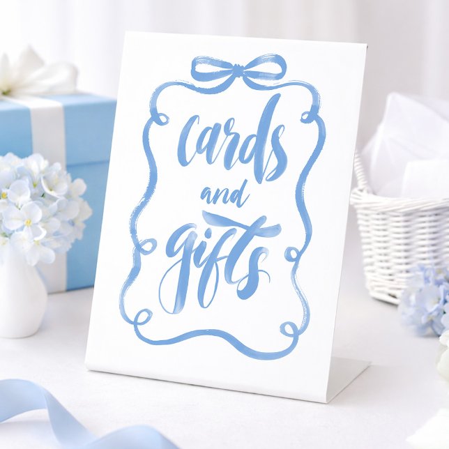 Dusty Blue Bow Cards and Gifts Bridal Shower Sockelschild (Dusty Blue Bow Cards and Gifts Whimsical Table Sign)