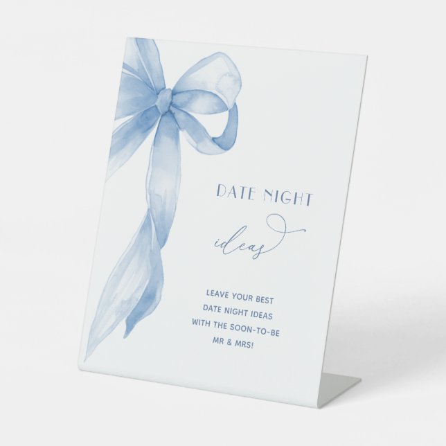 Dusty Blue Bow Date Night Ideas Brautparty Signatu Sockelschild (Vorderseite)