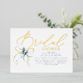 Dusty Blue Bow Elegant Script Modern Bridal Shower Folieneinladung