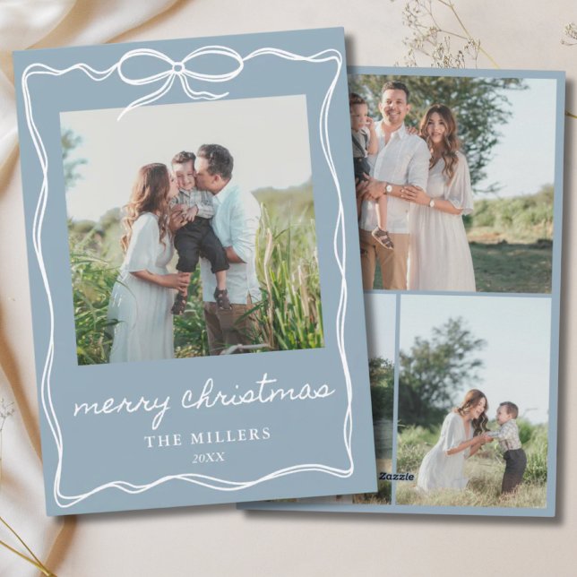 Dusty Blue Bow Frohe Weihnachten 4 Foto Familie (Von Creator hochgeladen)
