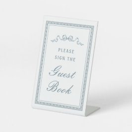 Dusty Blue Bow Griechenland Frame Gästebuch Sockelschild