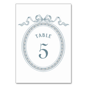 Dusty Blue Bow Griechisch Frame Tischnummer