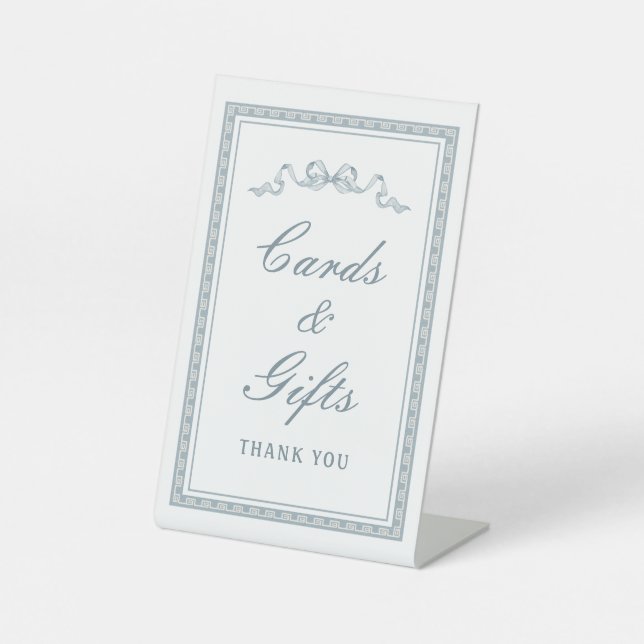 Dusty Blue Bow griechische Rahmenkarten & Geschenk Sockelschild (Vorderseite)