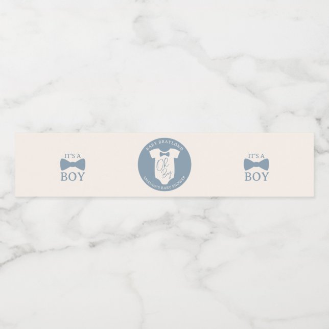 Dusty Blue Bow Krawatte Babydusche Wasserflaschenetikett (Einzelnes Label)