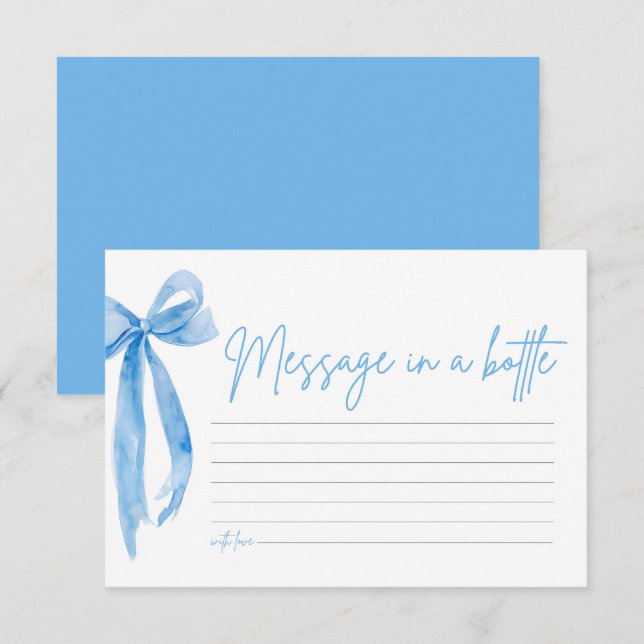 Dusty Blue Bow Meldung in einer Flasche Game Card Einladung (Vorne/Hinten)