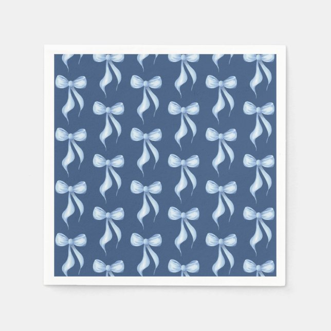 Dusty Blue Bow Pattern Bridal Shower Serviette (Vorderseite)