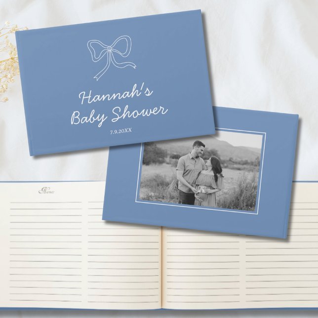 Dusty Blue Bow Personalisiert Baby Shower Gästebuc Gästebuch (Dusty Blue Bow Personalized Baby Shower Guest Book)