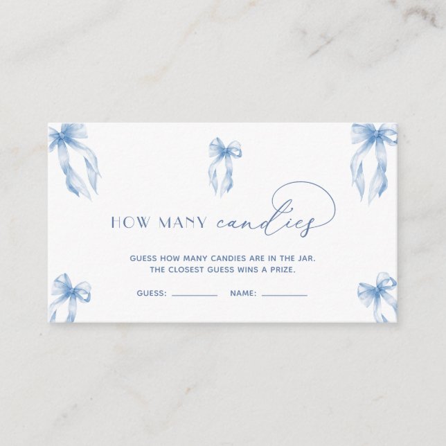 Dusty Blue Bow rät wie viele Candies Game Begleitkarte (Vorderseite)