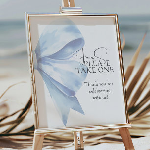 Dusty Blue Bow Watercolor Baby Shower Favoriten Poster