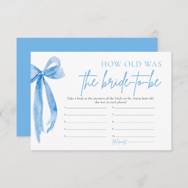 Dusty Blue Bow wie alt war die Braut, um Spiel zu  Einladung (Vorne/Hinten)