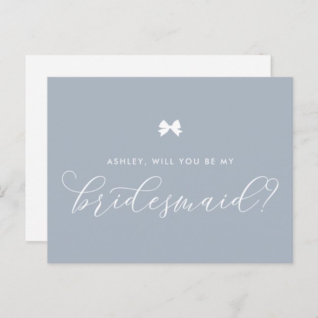 Dusty Blue Bow wird meine Bridesmaid Card sein Postkarte (Vorne/Hinten)